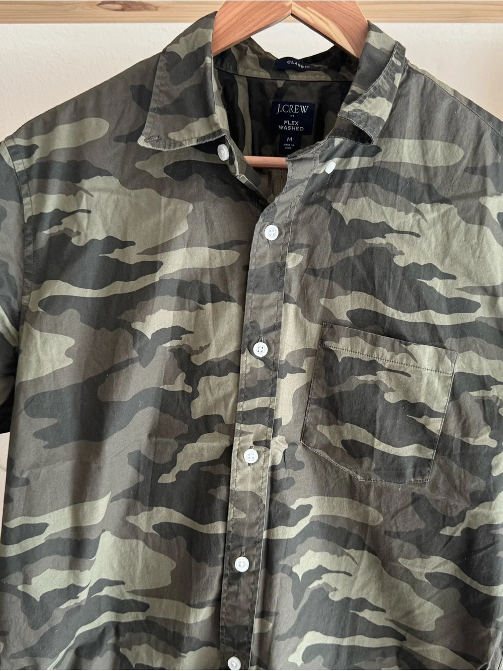 J. Crew Men’s Short-Sleeve Camo Button-Down Shirt - Olive Green
